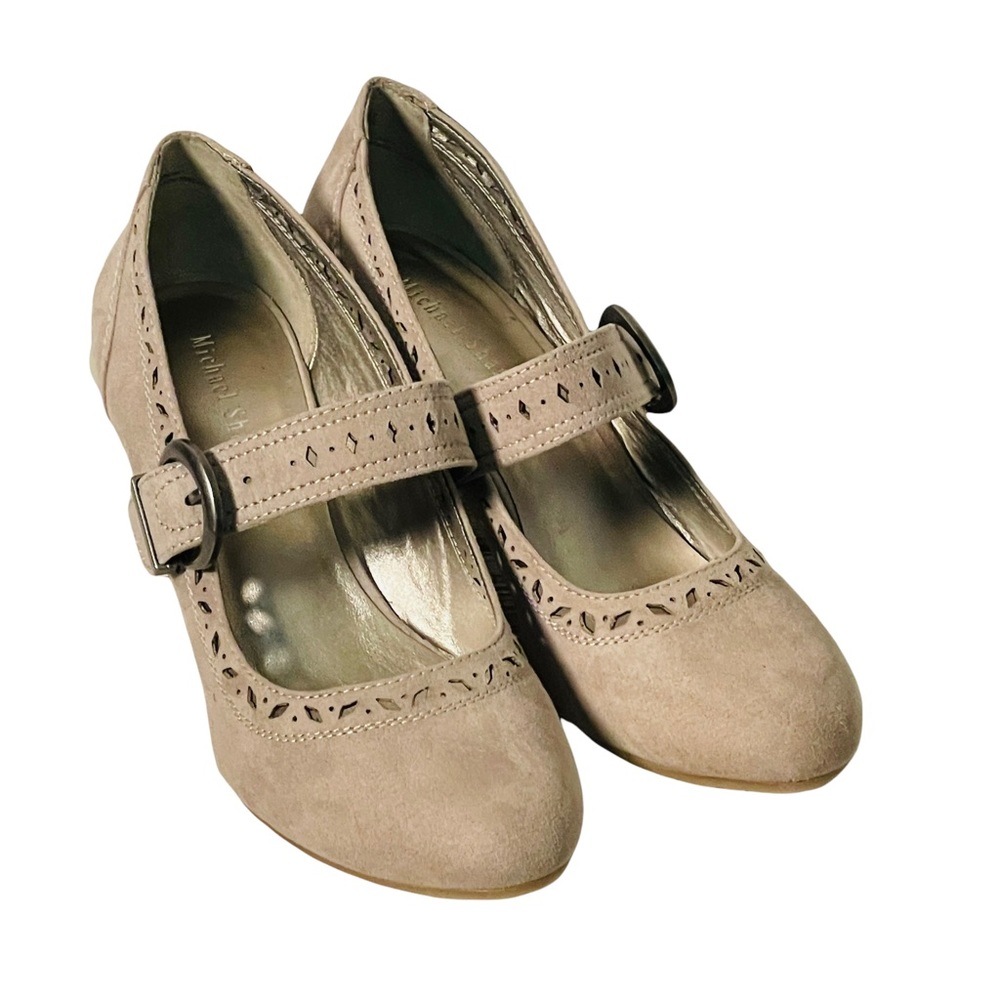 Michael Shannon Shelia Perforated Suede Mary Jane Heels Gray 10 M